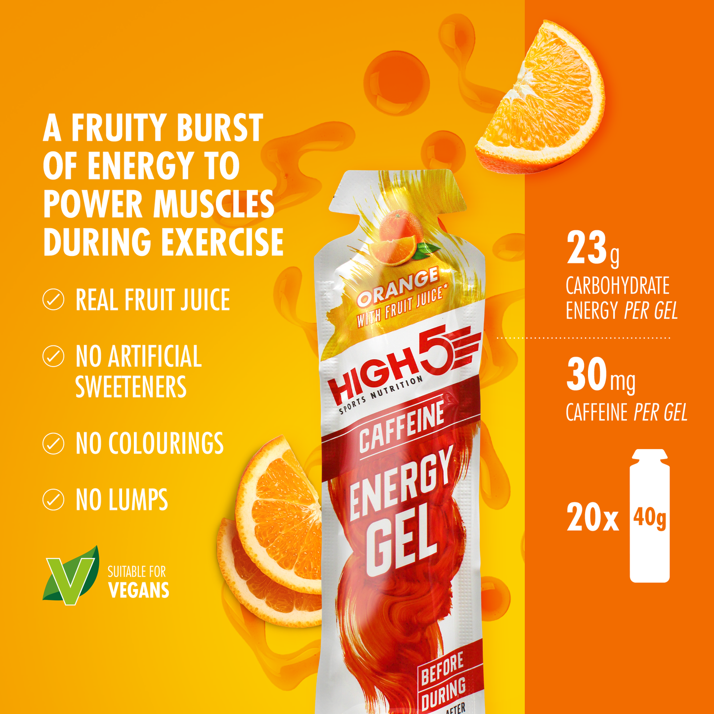 Energie-Gel HIGH5 ENERGY GEL Caffeinen (40g) Orange