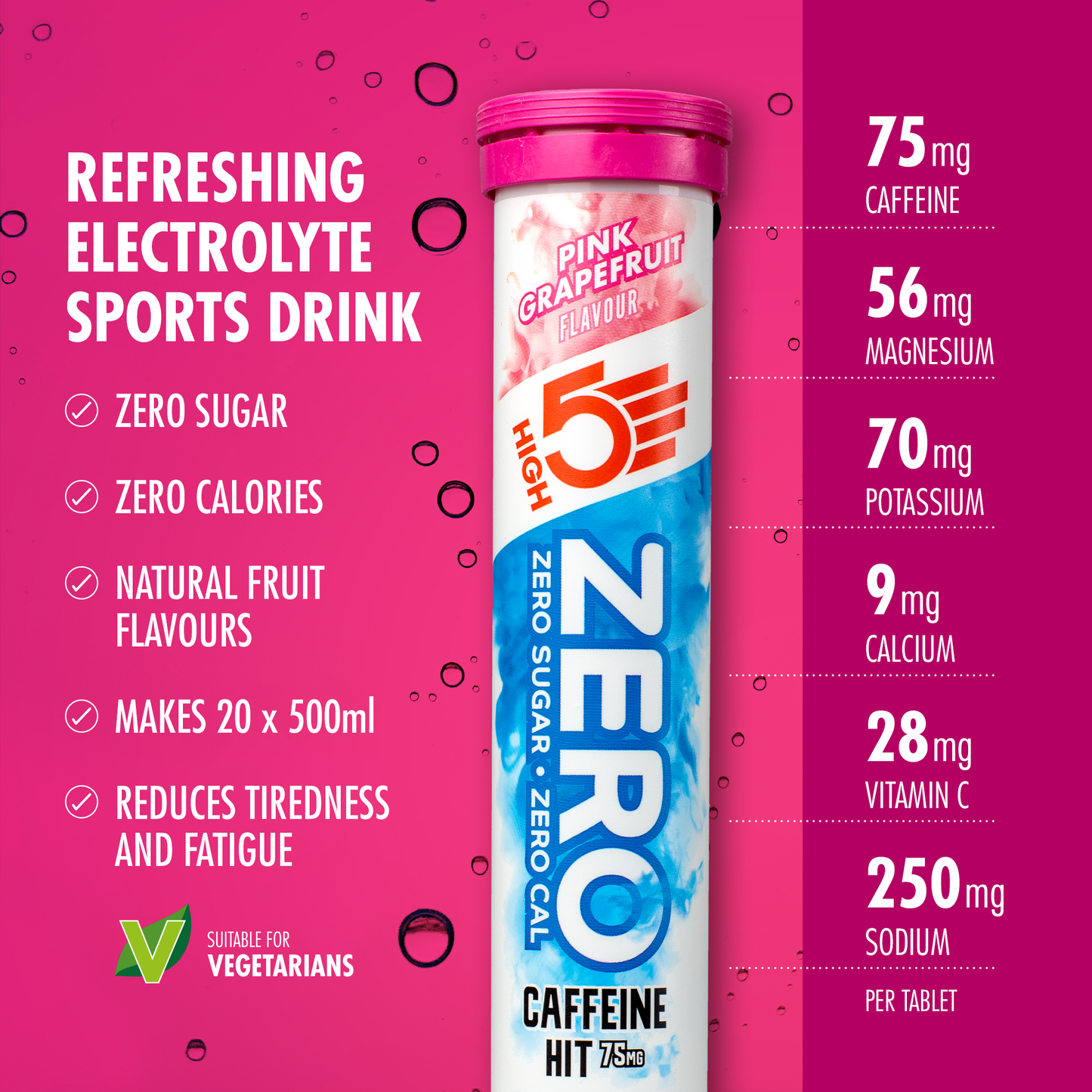 HIGH5 ZERO Caffeine (x20) Grapefruit Rosa Elektrolyt-Hydratationstabletten