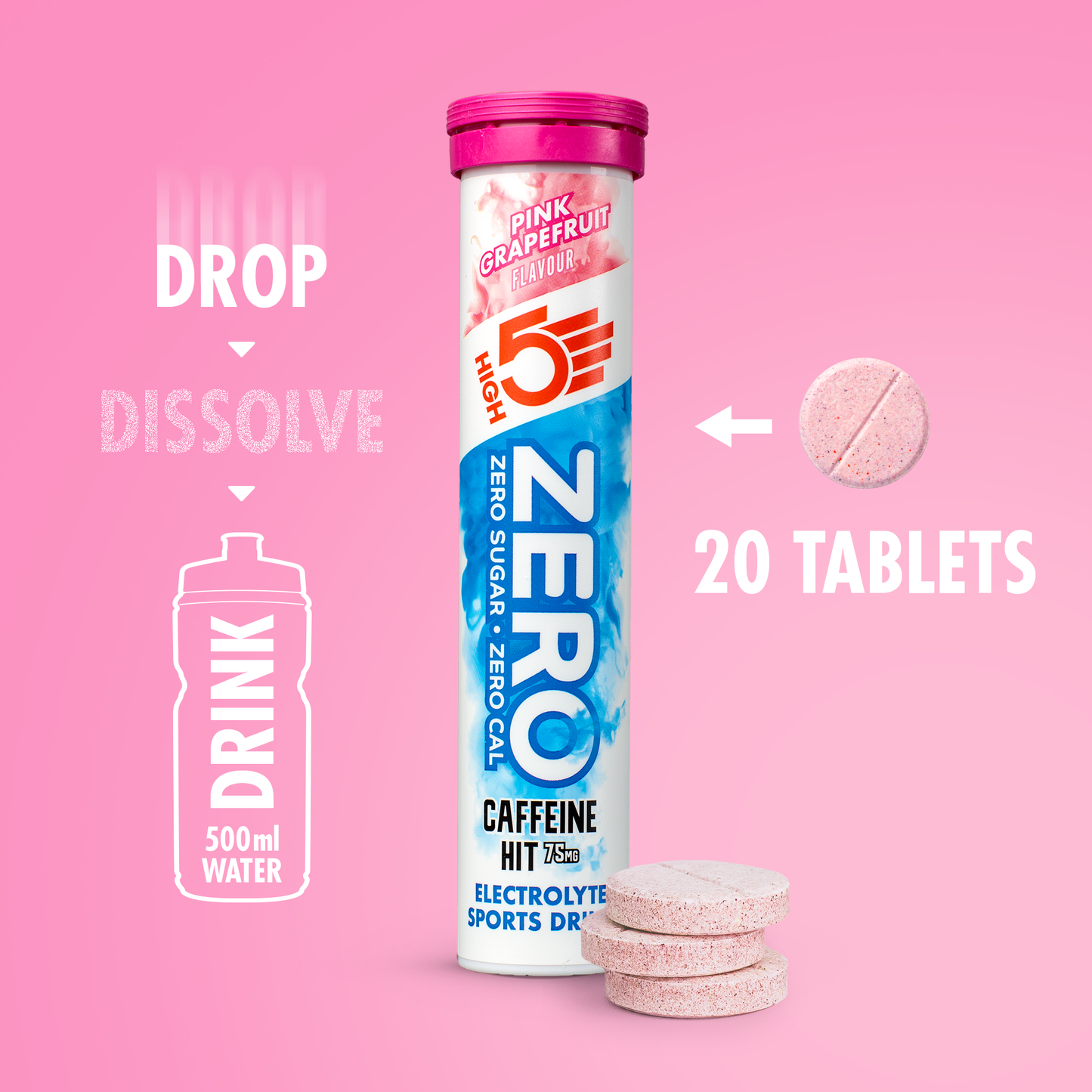HIGH5 ZERO Caffeine (x20) Grapefruit Rosa Elektrolyt-Hydratationstabletten