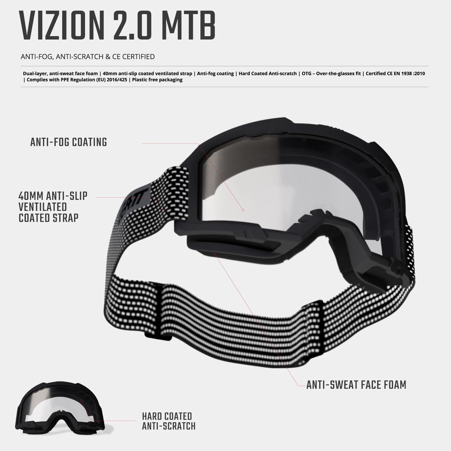 LEATT VIZION 2.0 MTB-Maske Schwarz CLEAR 90 VLT