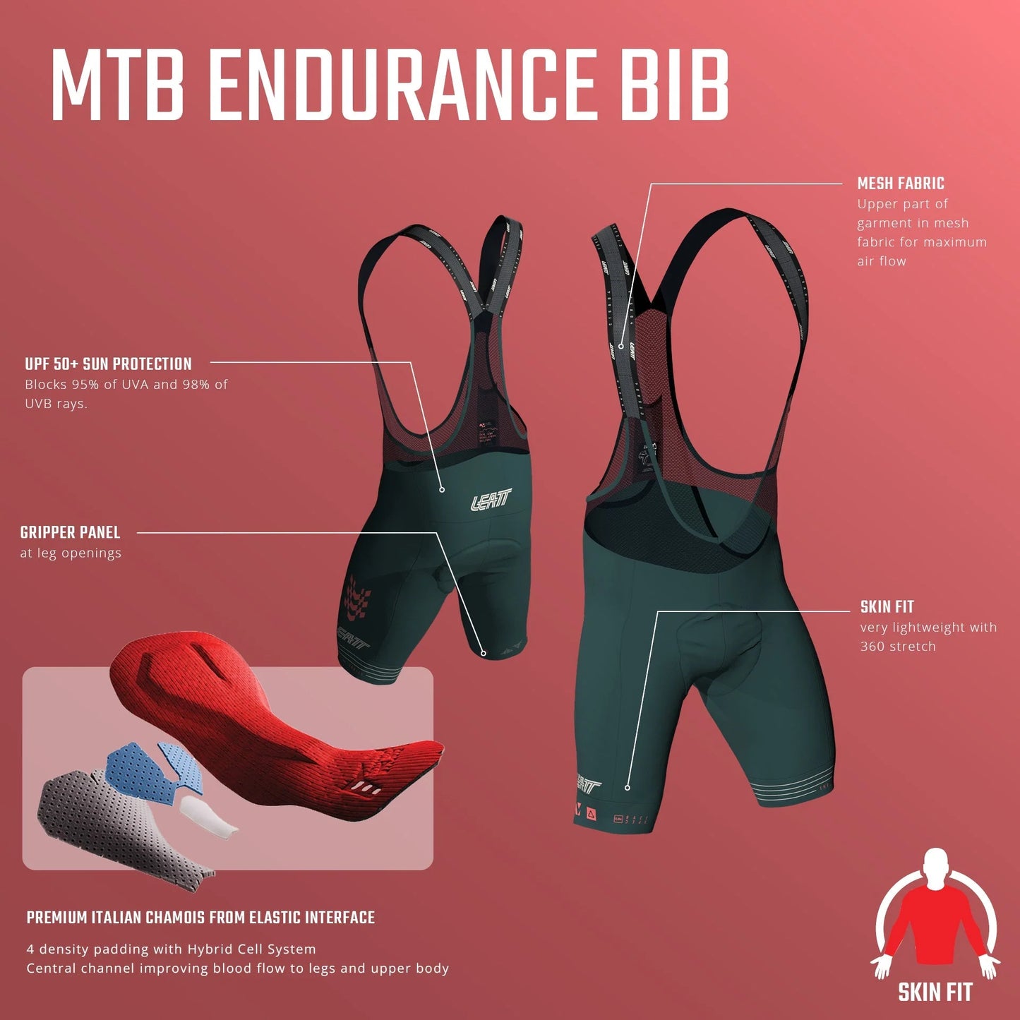 LEATT MTB ENDURANCE 6.0 RACING Kurze Trägerhose Schwarz