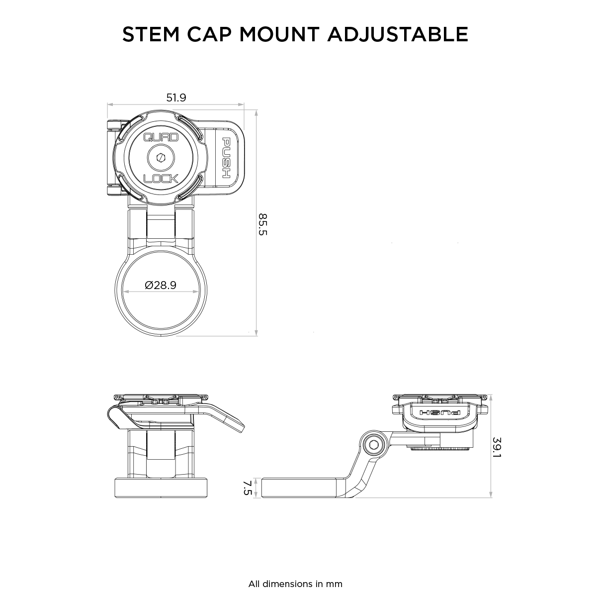 QUADLOCK OUT CAP MOUNT ADJUSTABLE Vorbau-Befestigungshalterung