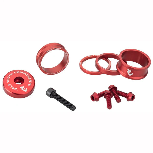 WOLFTOOTH BLING KIT Rot Distanzstücke, Vorbaukappe und Schrauben