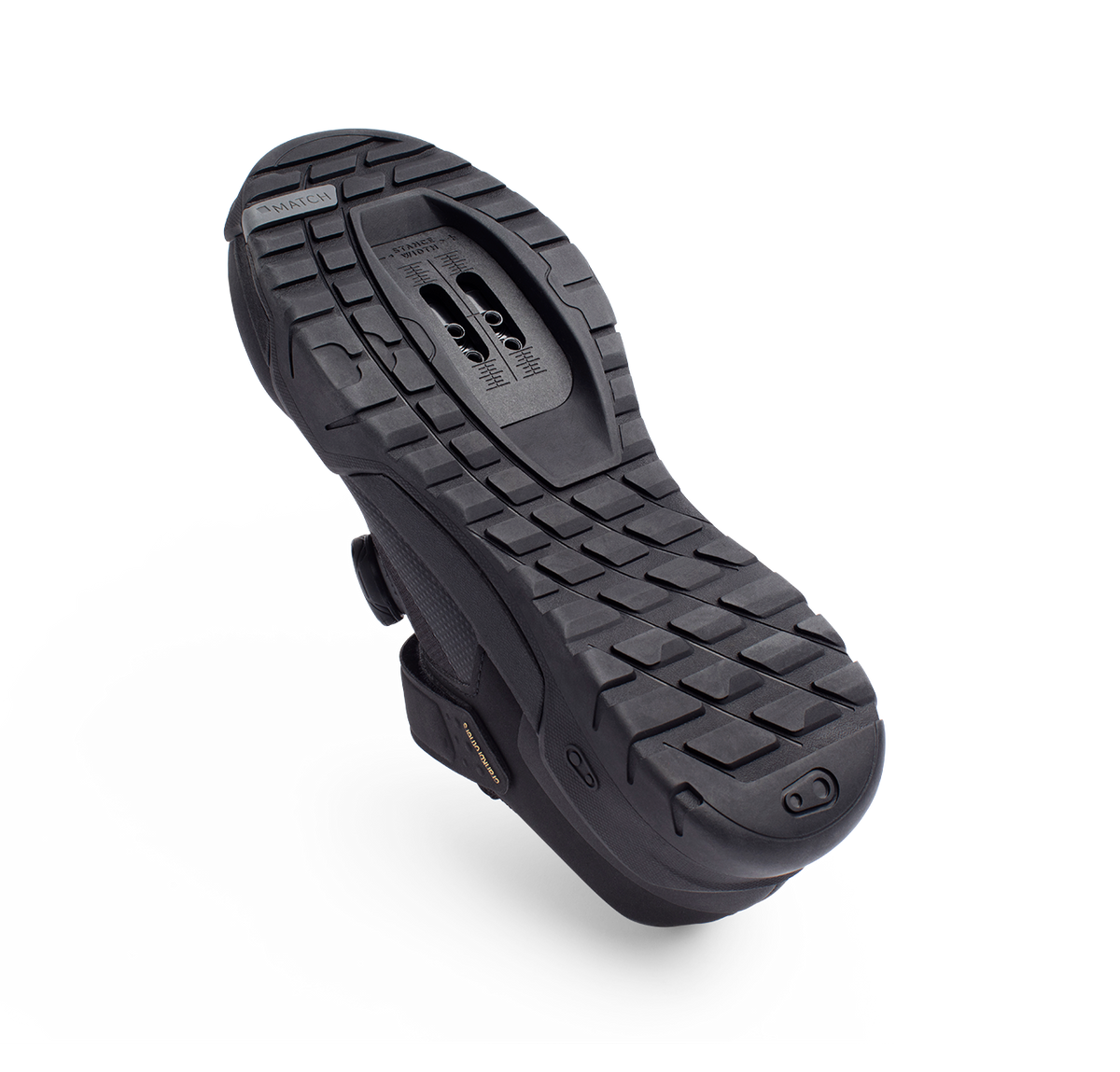 Crankbrothers Mallet E-BOA MTB-Schuhe Schwarz/Gold — Sohle in Schrägansicht