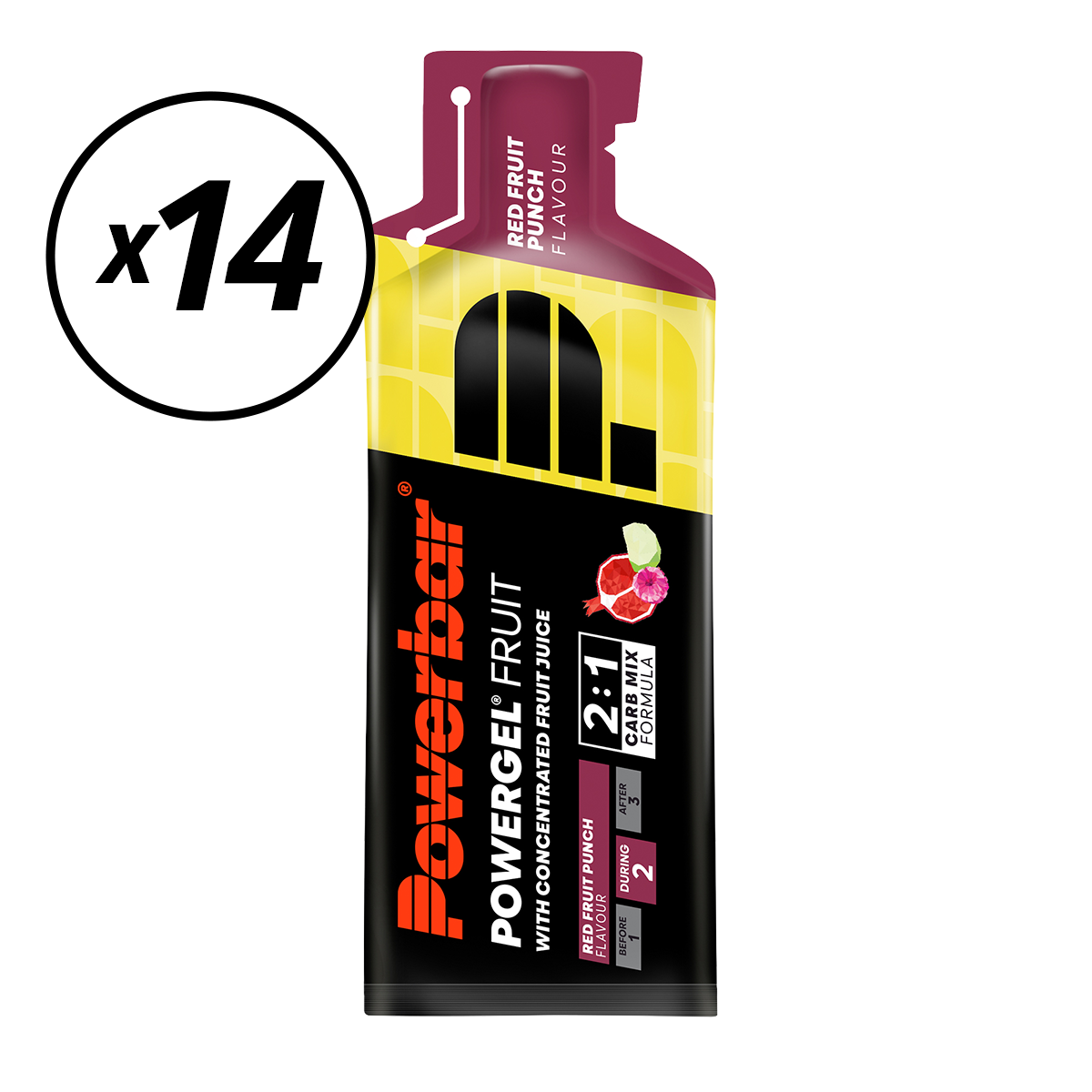 14 POWERBAR POWERGEL FRUIT Energie-Gels (41gr) Rote Früchte Kurze DLUO