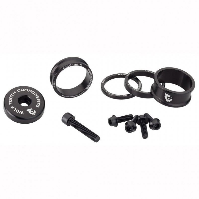 WOLFTOOTH BLING KIT Schwarz Abstandshalter, Vorbaukappe und Schrauben