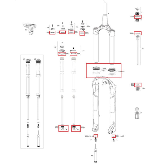 ROCKSHOX SID SL 32mm/RL/RLC/XX/SELECT/SELECT+/ULT (2017-2020) Gen-B Wartungskit 200 h/An