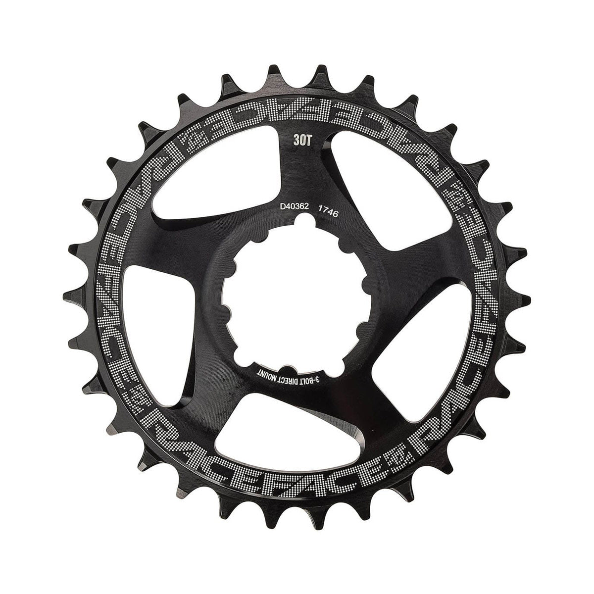 RACE FACE Narrow-Wide-Kettenblatt für Einfachantrieb, 9-/10-/11-/12-fach, Direct Mount Boost, SRAM-kompatibel, Schwarz — Kettenblatt vor weißem Hintergrund