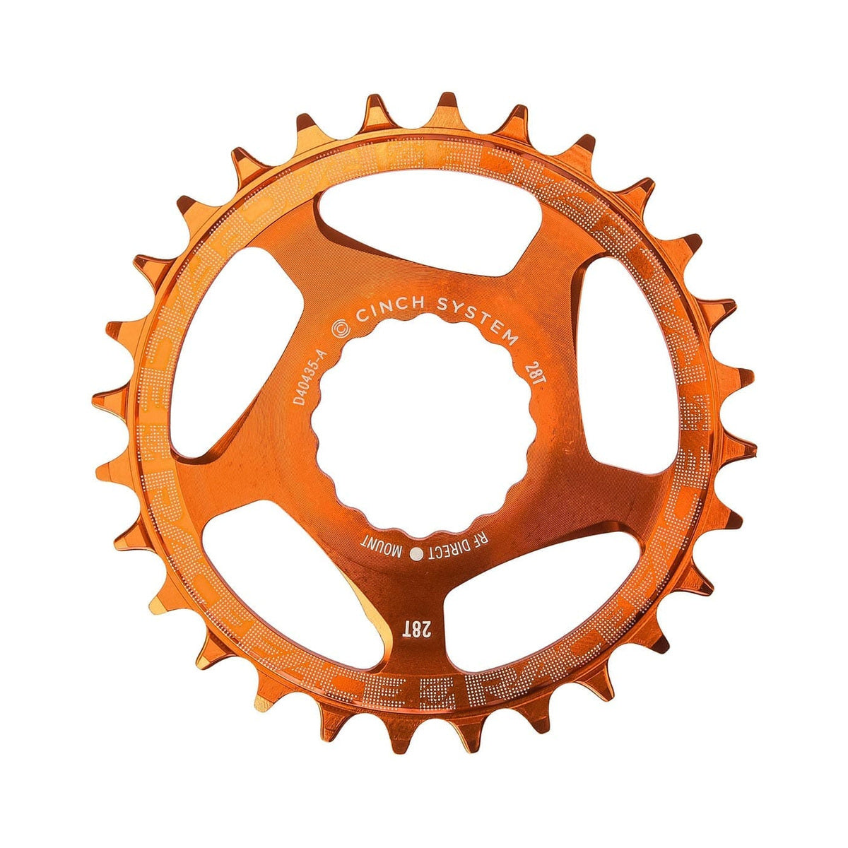 RACE FACE Narrow-Wide-Kettenblatt für Einfachantrieb, 9-/10-/11-/12-fach, Cinch Direct Mount, Orange — Kettenblatt vor weißem Hintergrund