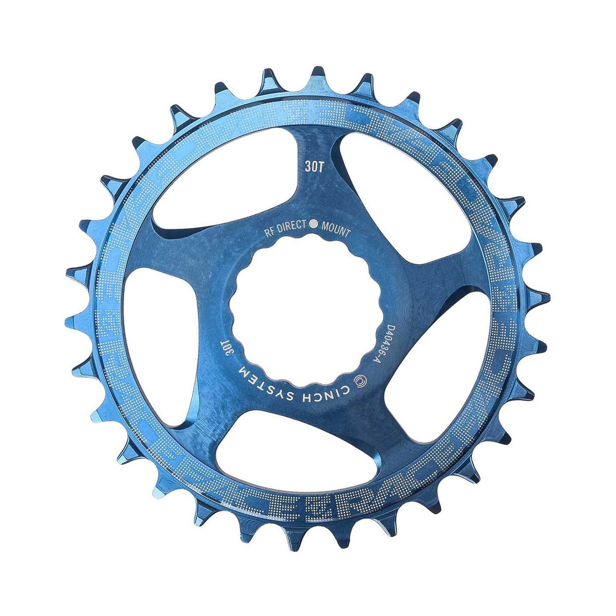 RACE FACE Narrow-Wide-Kettenblatt für Einfachantrieb, 9-/10-/11-/12-fach, Cinch Direct Mount, Blau — Kettenblatt vor weißem Hintergrund
