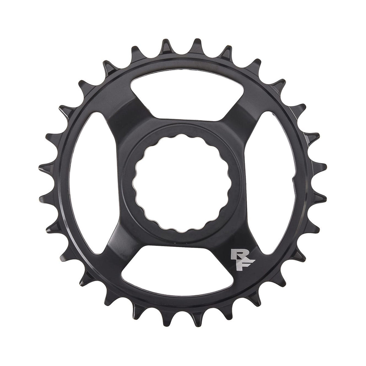 RACE FACE Narrow-Wide-Kettenblatt für Einfachantrieb, 9-/10-/11-/12-fach, Cinch Direct Mount, Schwarz/Stahl — Kettenblatt vor weißem Hintergrund