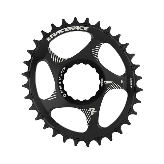 RACE FACE ovales Narrow-Wide-Kettenblatt für Einfachantrieb, 10-/11-/12-fach, Cinch Direct Mount, Schwarz — Kettenblatt vor weißem Hintergrund