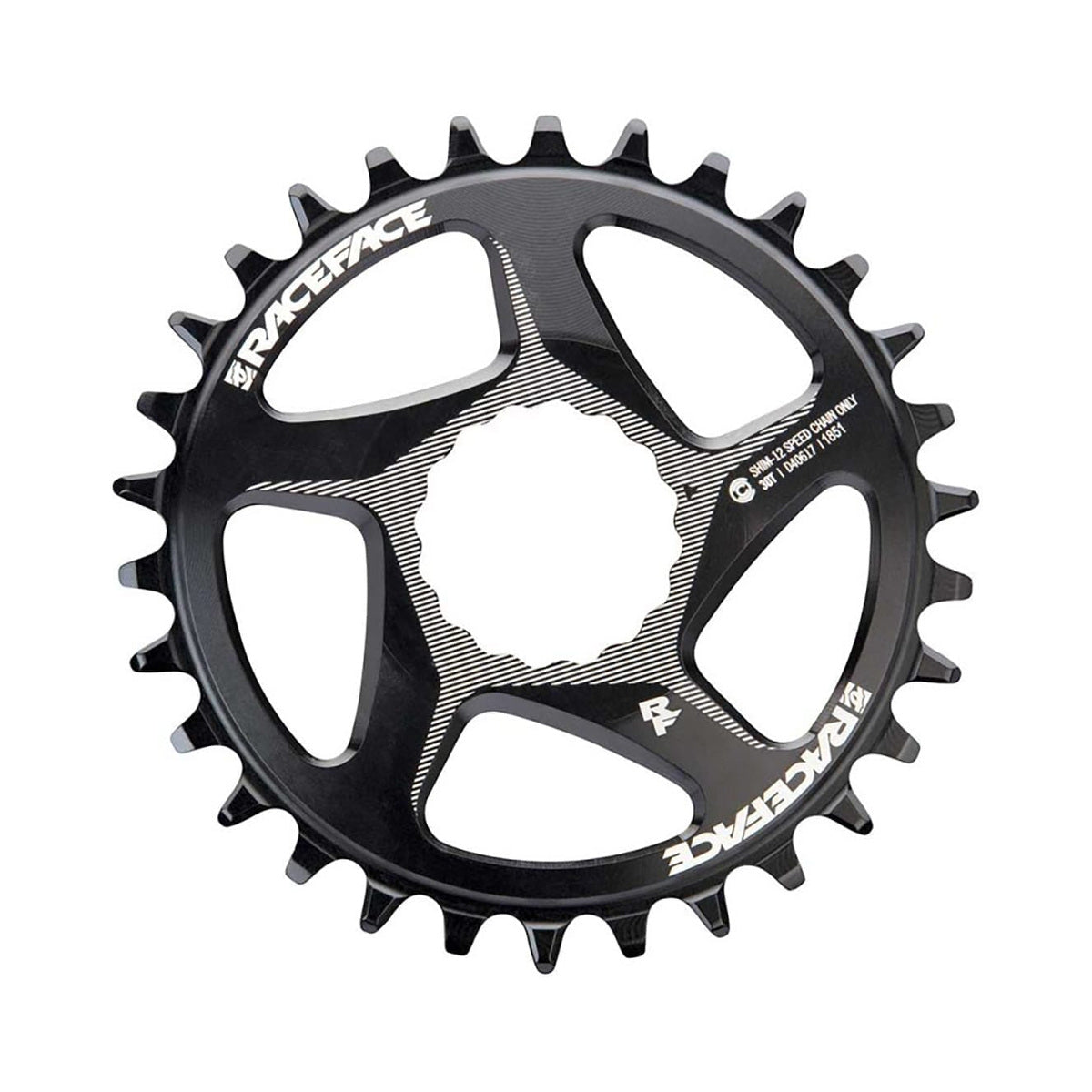 RACE FACE Kettenblatt für Einfachantrieb, 12-fach, Direct Mount, SHIMANO-kompatibel, Schwarz — Kettenblatt vor weißem Hintergrund