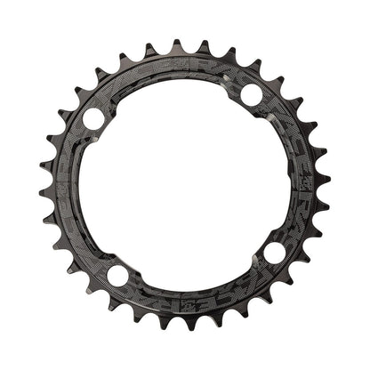 RACE FACE Narrow-Wide-Kettenblatt für Einfachantrieb, 9-/10-/11-/12-fach, 4-Loch, 104 mm, Schwarz — Kettenblatt vor weißem Hintergrund