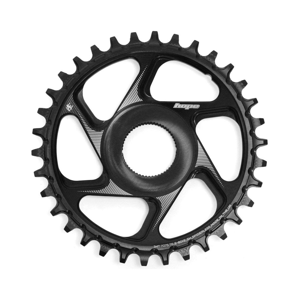 HOPE R22 Kettenblatt für Einfachantrieb, 9/10/11/12-fach, Direct Mount, E-Bike SHIMANO, schwarz — Ansicht des Kettenblatts vor weißem Hintergrund