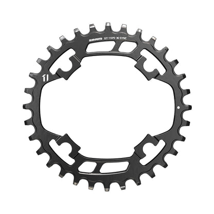 SRAM X-SYNC Kettenblatt für Einfachantrieb, 11-fach, 4-Loch, 94 mm, Stahl, schwarz — Ansicht des Kettenblatts vor weißem Hintergrund