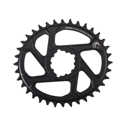 SRAM EAGLE X-SYNC2 BOOST ovales Kettenblatt für Einfachantrieb, 11/12-fach, Direct Mount, 3 mm Offset, Aluminium, schwarz — Ansicht des Kettenblatts vor weißem Hintergrund