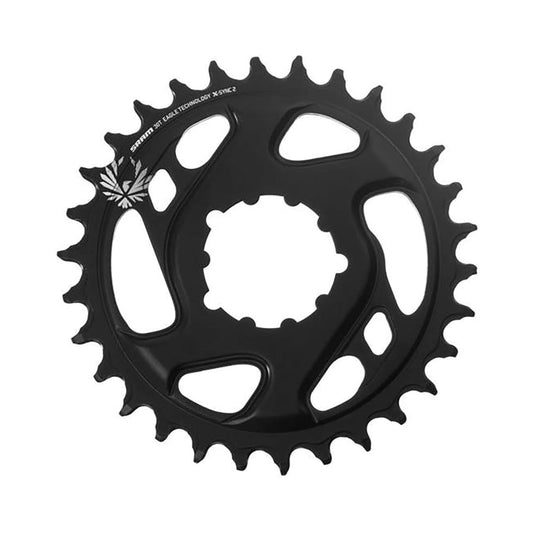 Plateau Mono SRAM EAGLE X-SYNC 2 12V Direct Mount Offset 6mm Alu Forgé Noir — vue du plateau sur fond blanc