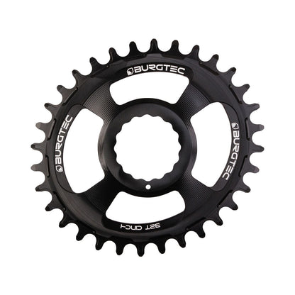 BURGTEC THICK THIN ovales RaceFace Cinch Narrow-Wide-Kettenblatt für Einfachantrieb, 10/11/12-fach, Direct Mount, schwarz — Ansicht des Kettenblatts vor weißem Hintergrund
