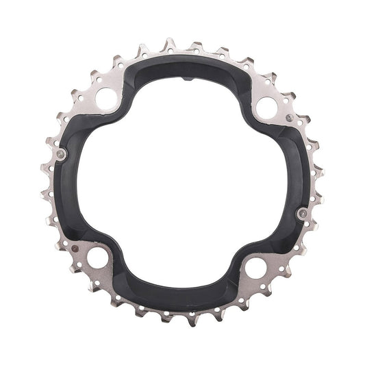 SHIMANO DEORE M610 mittleres Kettenblatt, 10-fach, 4-Loch, 104 mm — Ansicht des Kettenblatts vor weißem Hintergrund