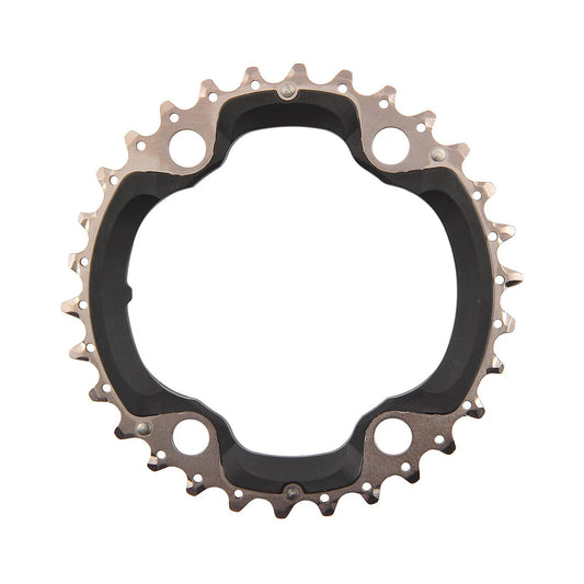 SHIMANO XT M8000 mittleres Kettenblatt für Dreifachkurbel, 11-fach, 96 mm — Ansicht des Kettenblatts vor weißem Hintergrund