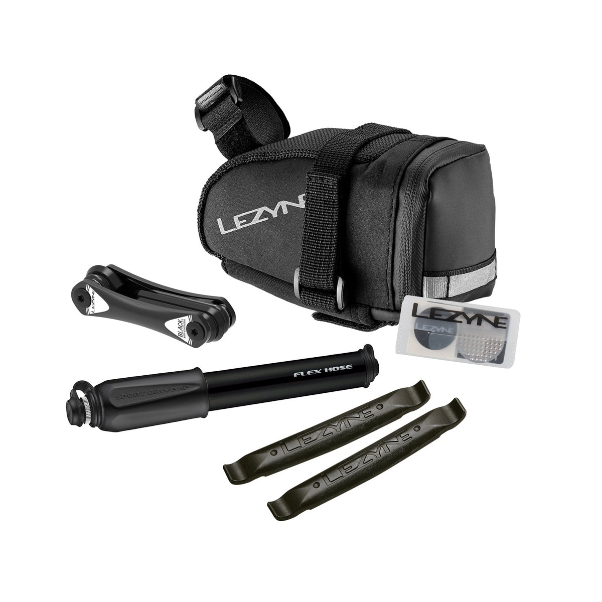 LEZYNE Caddy M Satteltasche Schwarz mit Sport Drive HP Handpumpe