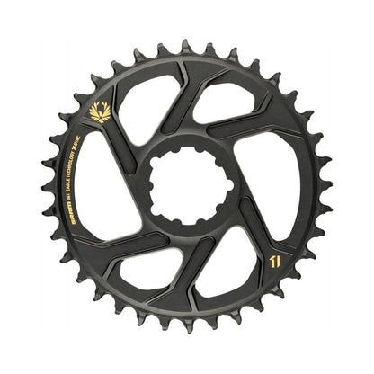 Einfach-Kettenblatt SRAM EAGLE X-SYNC2 SCHMAL-BREIT 12-fach Direct Mount, 6 mm Versatz, Gold — Kettenblatt auf weißem Hintergrund