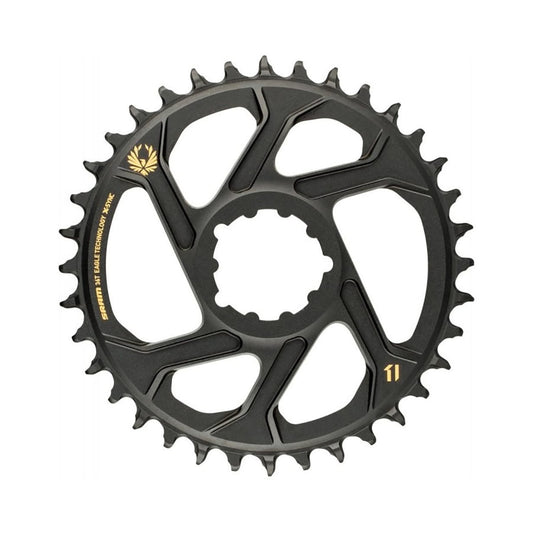 Einfach-Kettenblatt SRAM EAGLE X-SYNC2 SCHMAL-BREIT 12-fach Direct Mount, 6 mm Versatz, Gold — Kettenblatt auf weißem Hintergrund