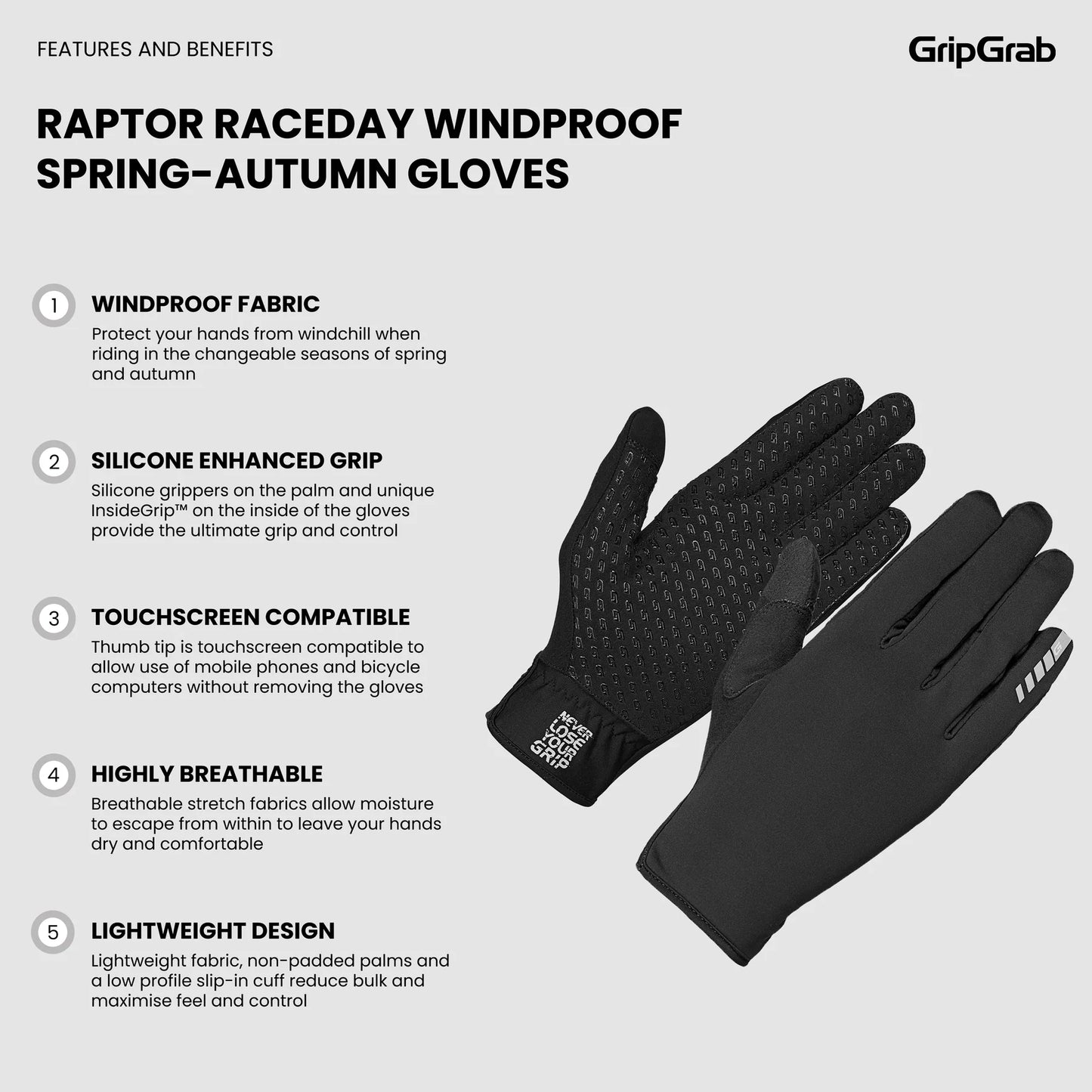 Handschuhe GRIPGRAB RAPTOR RACEDAY WINDPROOF SPRING AUTUMN Schwarz