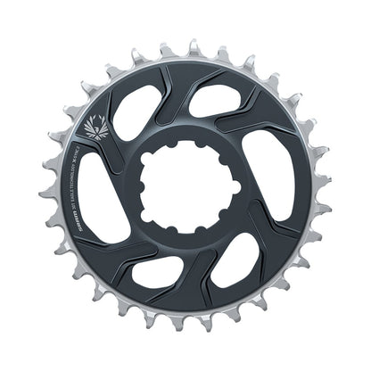 Einfach-Kettenblatt SRAM X-SYNC 2 EAGLE 12-fach Direct Mount, 6 mm Versatz, Mondgrau — Kettenblatt auf weißem Hintergrund