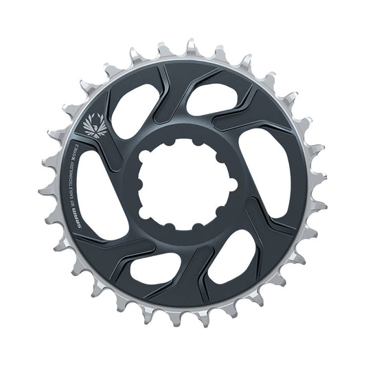Einfach-Kettenblatt SRAM X-SYNC 2 EAGLE 12-fach Direct Mount, 6 mm Versatz, Mondgrau — Kettenblatt auf weißem Hintergrund