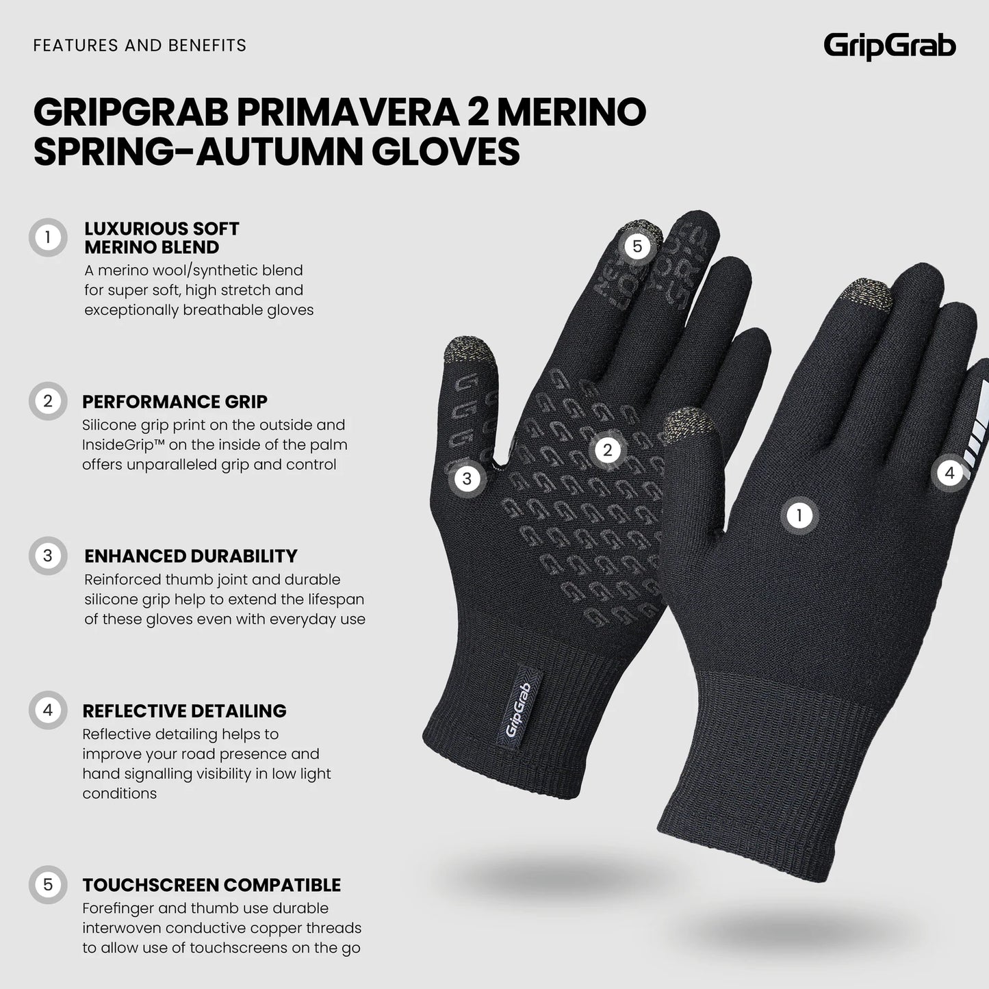Handschuhe GRIPGRAB PRIMAVERA 2 MERINO SPRING AUTUMN Schwarz
