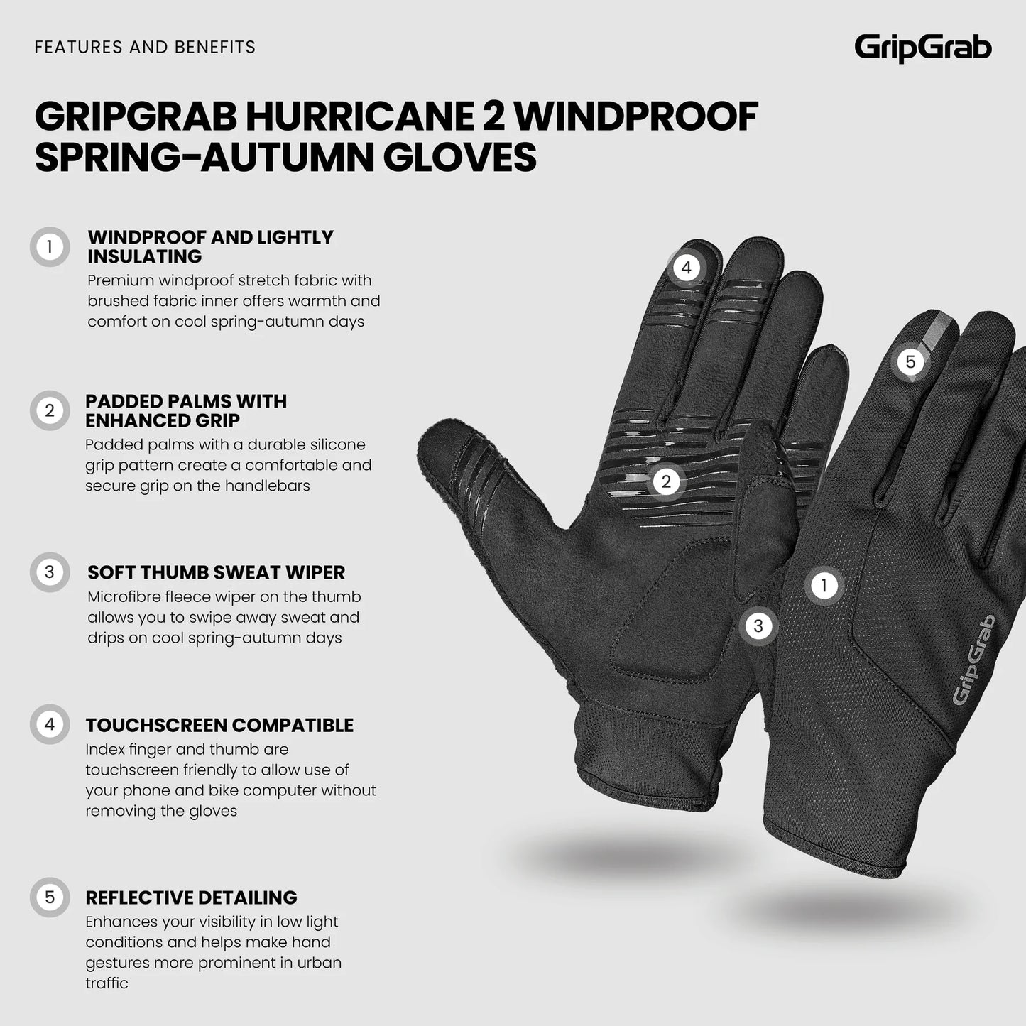 Handschuhe GRIPGRAB HURRICANE 2 WINDPROOF SPRING AUTUMN Schwarz