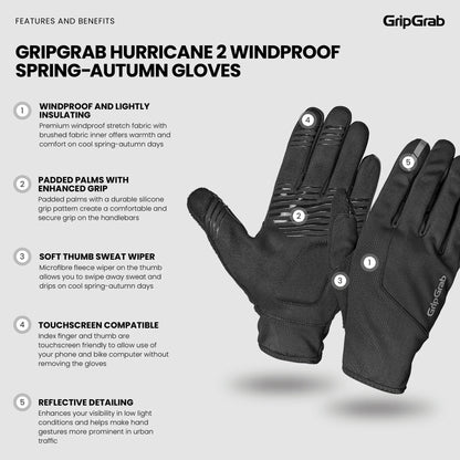 Handschuhe GRIPGRAB HURRICANE 2 WINDPROOF SPRING AUTUMN Schwarz