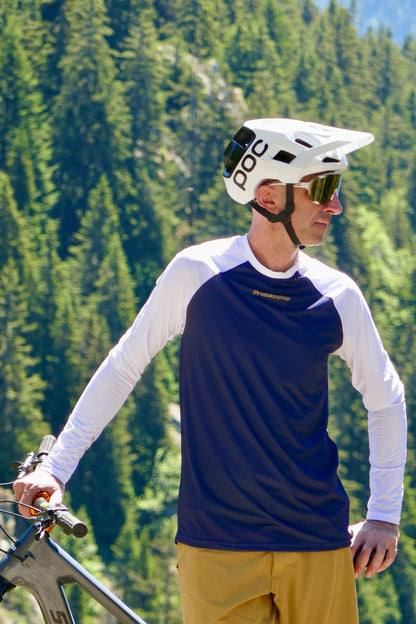 Trikot PROBIKESHOP By CHEF DE FILE FREERIDE Langarm Marine/Weiß