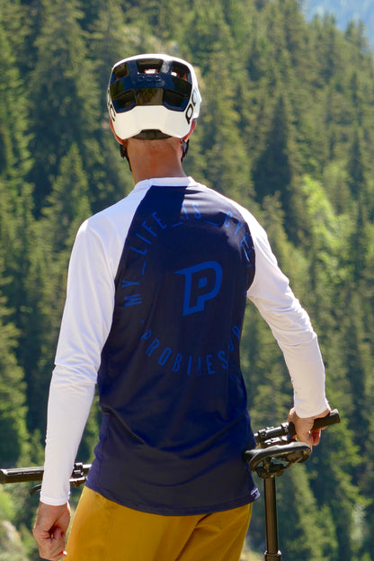 Trikot PROBIKESHOP By CHEF DE FILE FREERIDE Langarm Marine/Weiß