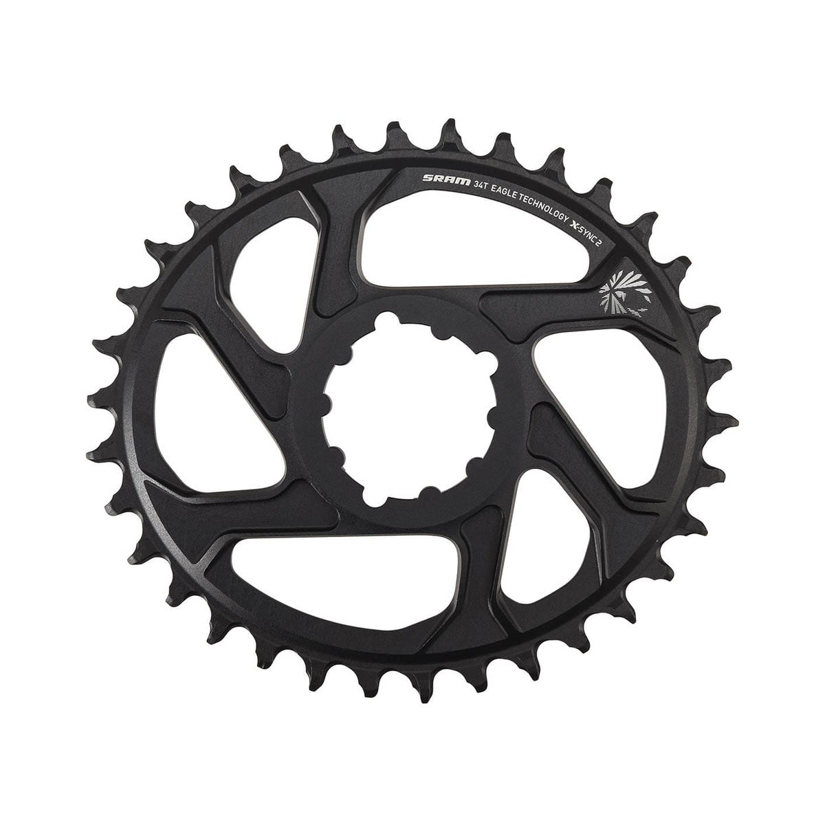 Ovales Einfach-Kettenblatt SRAM EAGLE X-SYNC2 12-fach Direct Mount, 6 mm Versatz — Kettenblatt auf weißem Hintergrund