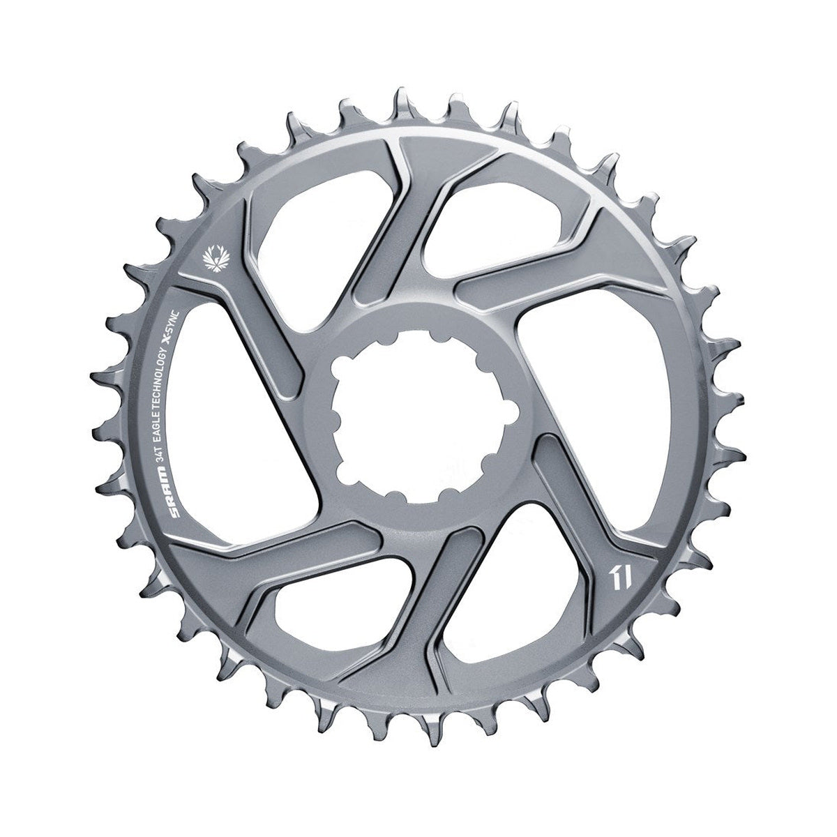 Einfach-Kettenblatt SRAM EAGLE X-SYNC 2 BOOST 11/12-fach Direct Mount, 3 mm Versatz, Grau — Kettenblatt auf weißem Hintergrund