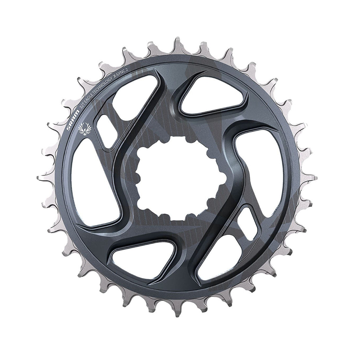 Einfach-Kettenblatt SRAM EAGLE X-SYNC 2 BOOST 11/12-fach Direct Mount, 3 mm Versatz, Grau — Kettenblatt auf weißem Hintergrund