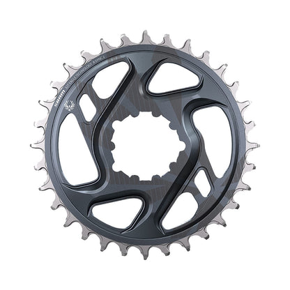 Einfach-Kettenblatt SRAM X-SYNC 2 EAGLE 12-fach Direct Mount, 6 mm Versatz, Mondgrau — Kettenblatt auf weißem Hintergrund