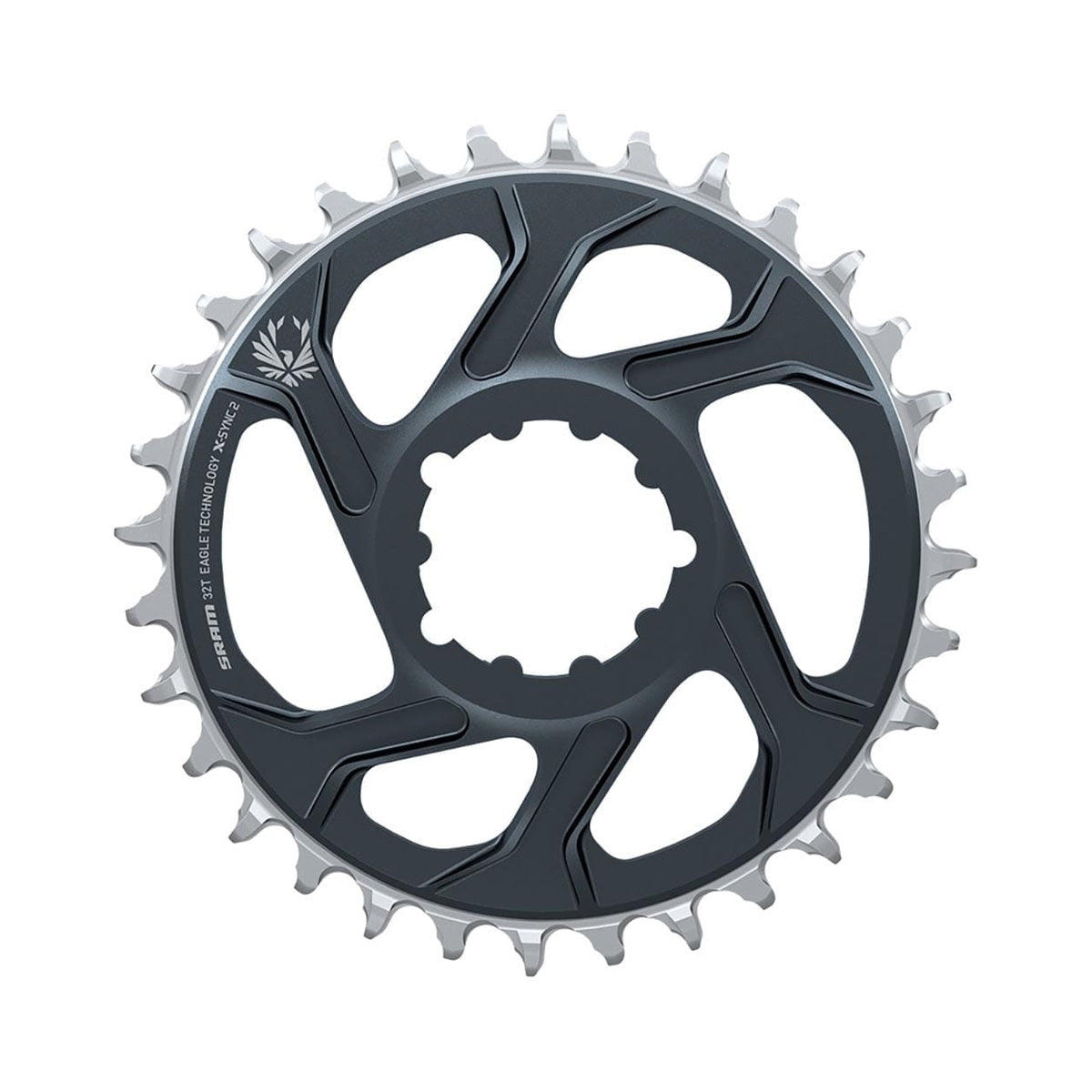 Einfach-Kettenblatt SRAM X-SYNC 2 EAGLE 12-fach Direct Mount, 4 mm Versatz, Mondgrau — Kettenblatt auf weißem Hintergrund