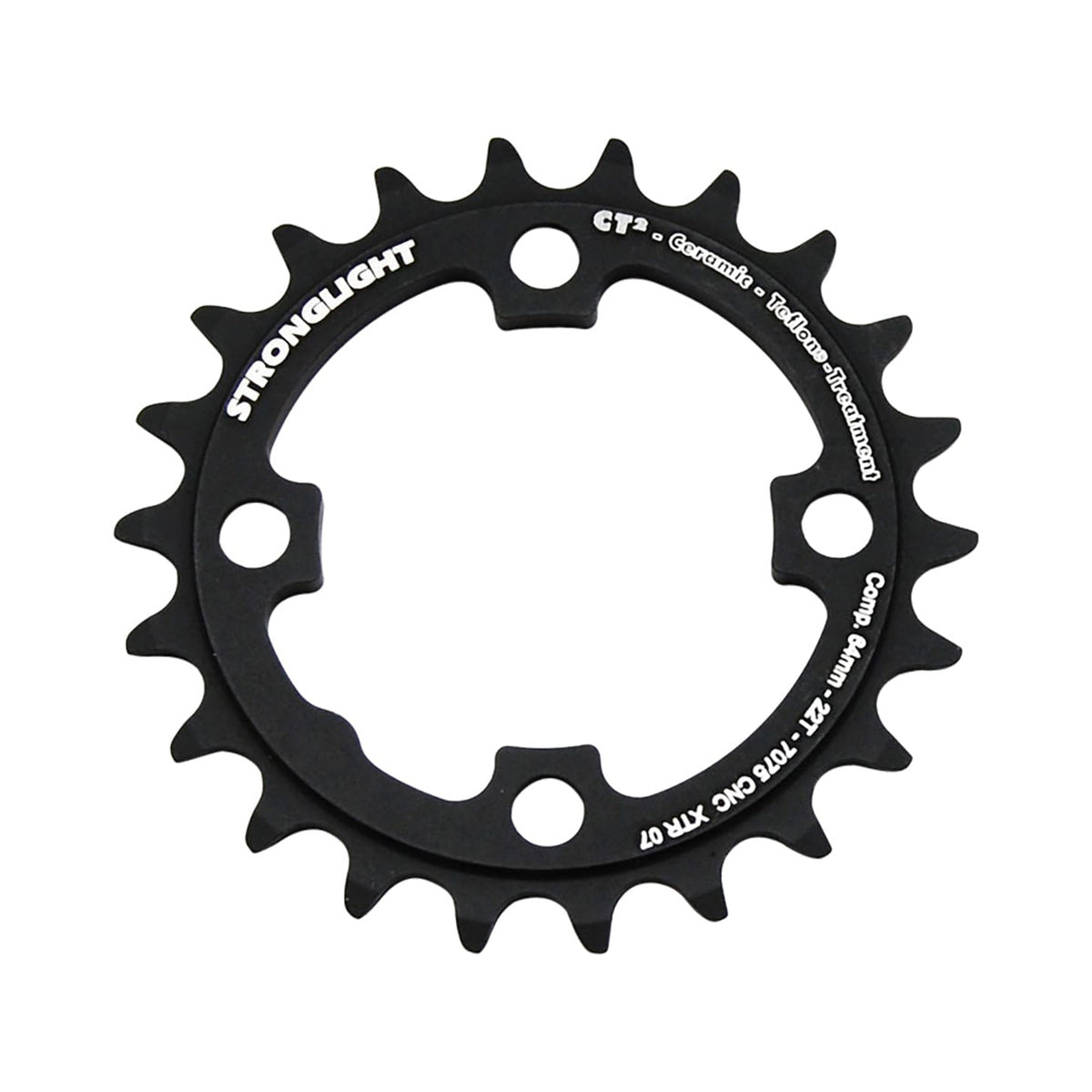 Inneres Kettenblatt STRONGLIGHT CT² SHIMANO XTR M970 9-fach, 4-Loch, 64 mm — Kettenblatt auf weißem Hintergrund