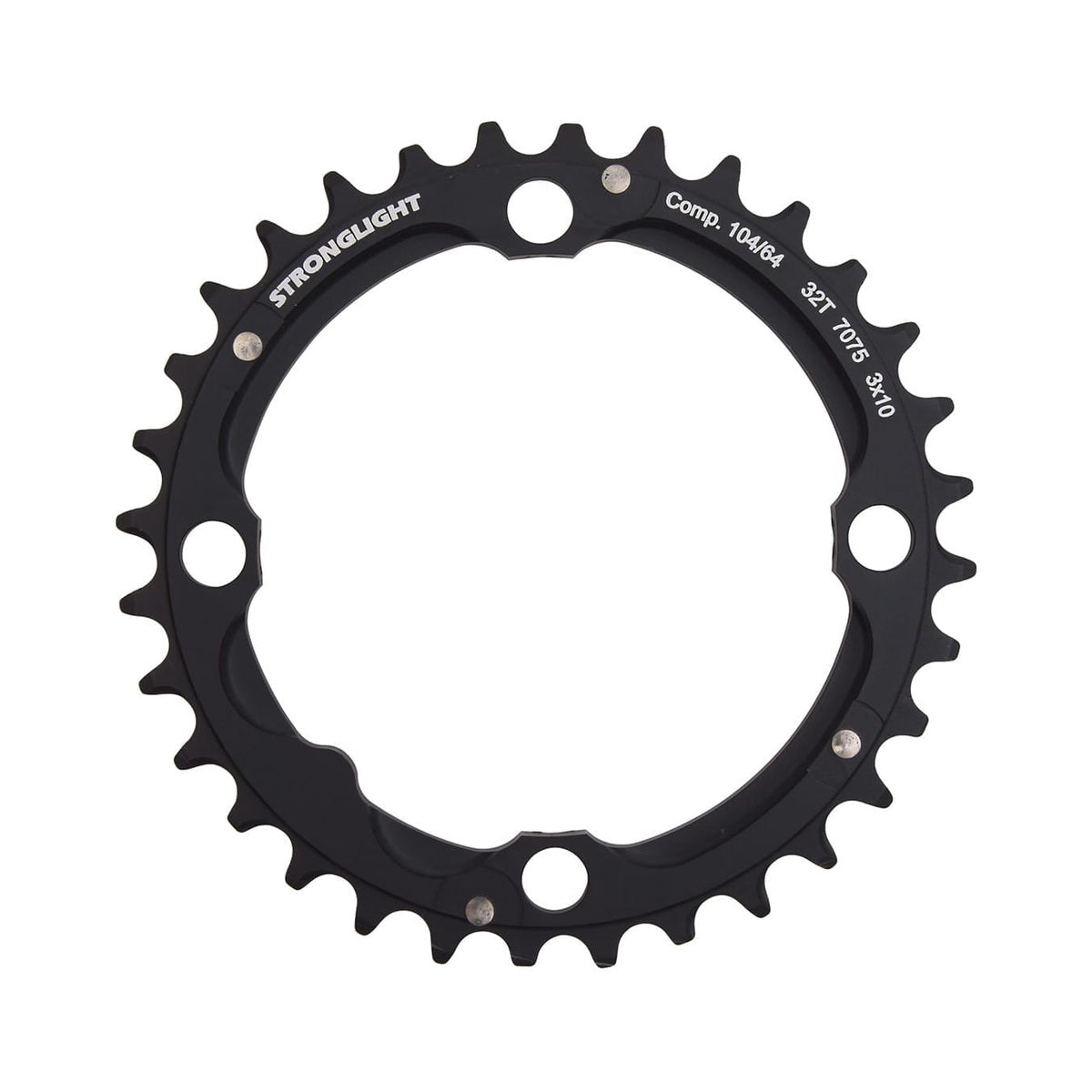 Mittleres Kettenblatt STRONGLIGHT 10-fach für Dreifachkurbeln, 4-Loch, 104 mm — Kettenblatt auf weißem Hintergrund