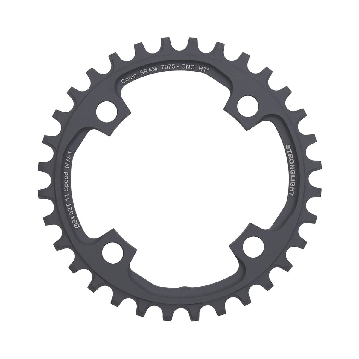 Einfach-Kettenblatt STRONGLIGHT HT3 SCHMAL-BREIT Sram X01 11-fach, 4-Loch, 94 mm — Kettenblatt auf weißem Hintergrund