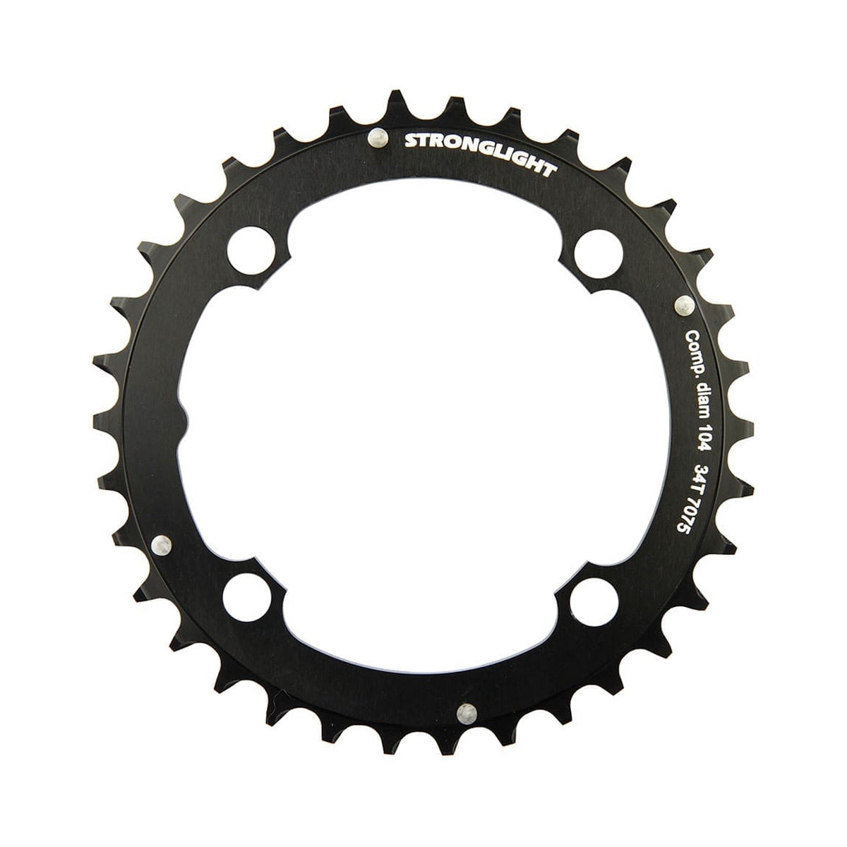 Mittleres Kettenblatt STRONGLIGHT Aluminium 7075 9-fach, 4-Loch, 104 mm — Kettenblatt auf weißem Hintergrund