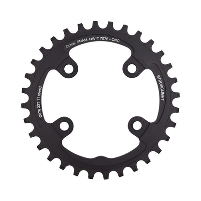 Einfach-Kettenblatt STRONGLIGHT Aluminium 7075 SCHMAL-BREIT Sram XX1 11-fach, 4-Loch, 76 mm — Kettenblatt auf weißem Hintergrund