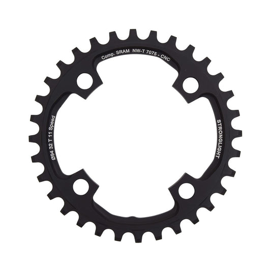 Einfach-Kettenblatt STRONGLIGHT Aluminium 7075 SCHMAL-BREIT Sram X01 11-fach, 4-Loch, 94 mm — Kettenblatt auf weißem Hintergrund