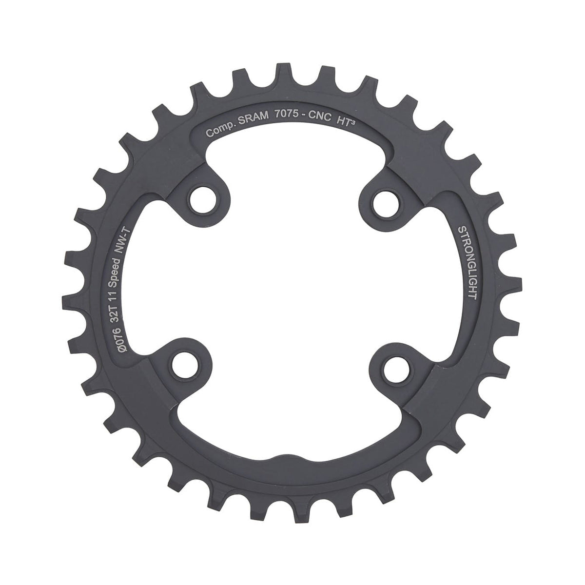 Einfach-Kettenblatt STRONGLIGHT HT3 SCHMAL-BREIT Sram XX1 11-fach, 4-Loch, 76 mm — Kettenblatt auf weißem Hintergrund