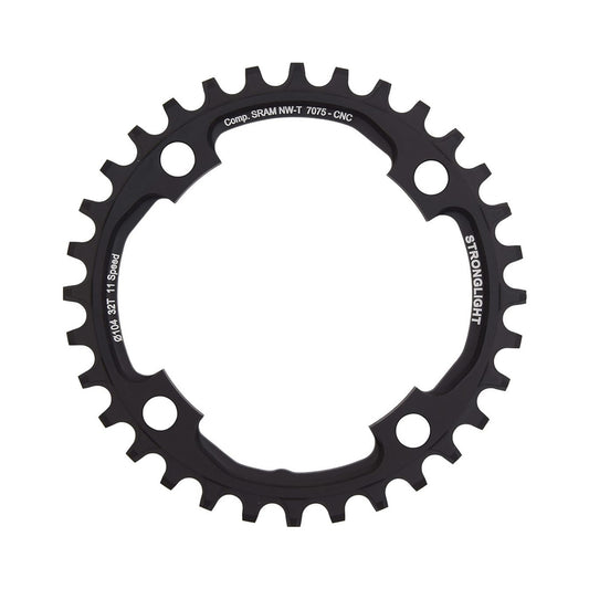 Plateau Mono STRONGLIGHT ALU 7075 NARROW WIDE Sram X01 11V 4 Trous 104mm — vue du plateau sur fond blanc