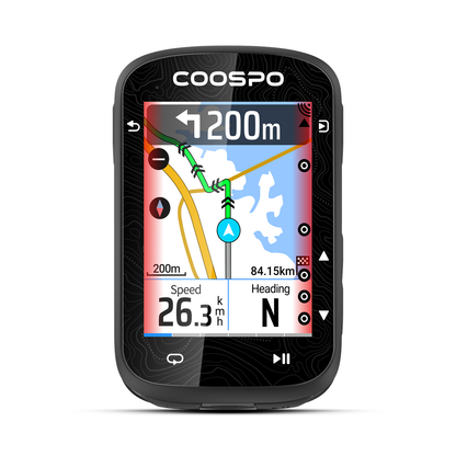 COOSPO CS600 GPS-Fahrradcomputer — Vorderansicht mit Kartennavigation